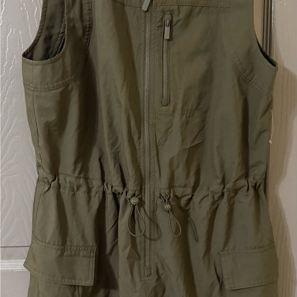Women’s Olive Green Utility Romper – StretchTech (Size M)